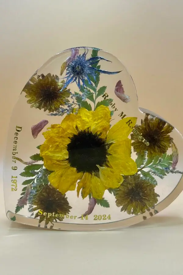 preserved funeral flowers in resin keepsake